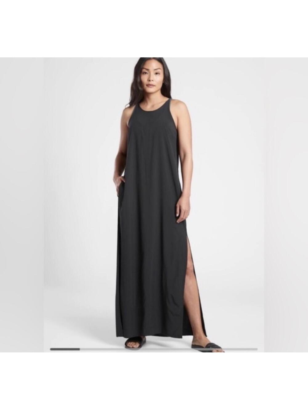 Athleta NWT Women's Hayes Pleated Maxi Black Dress Size 1X
